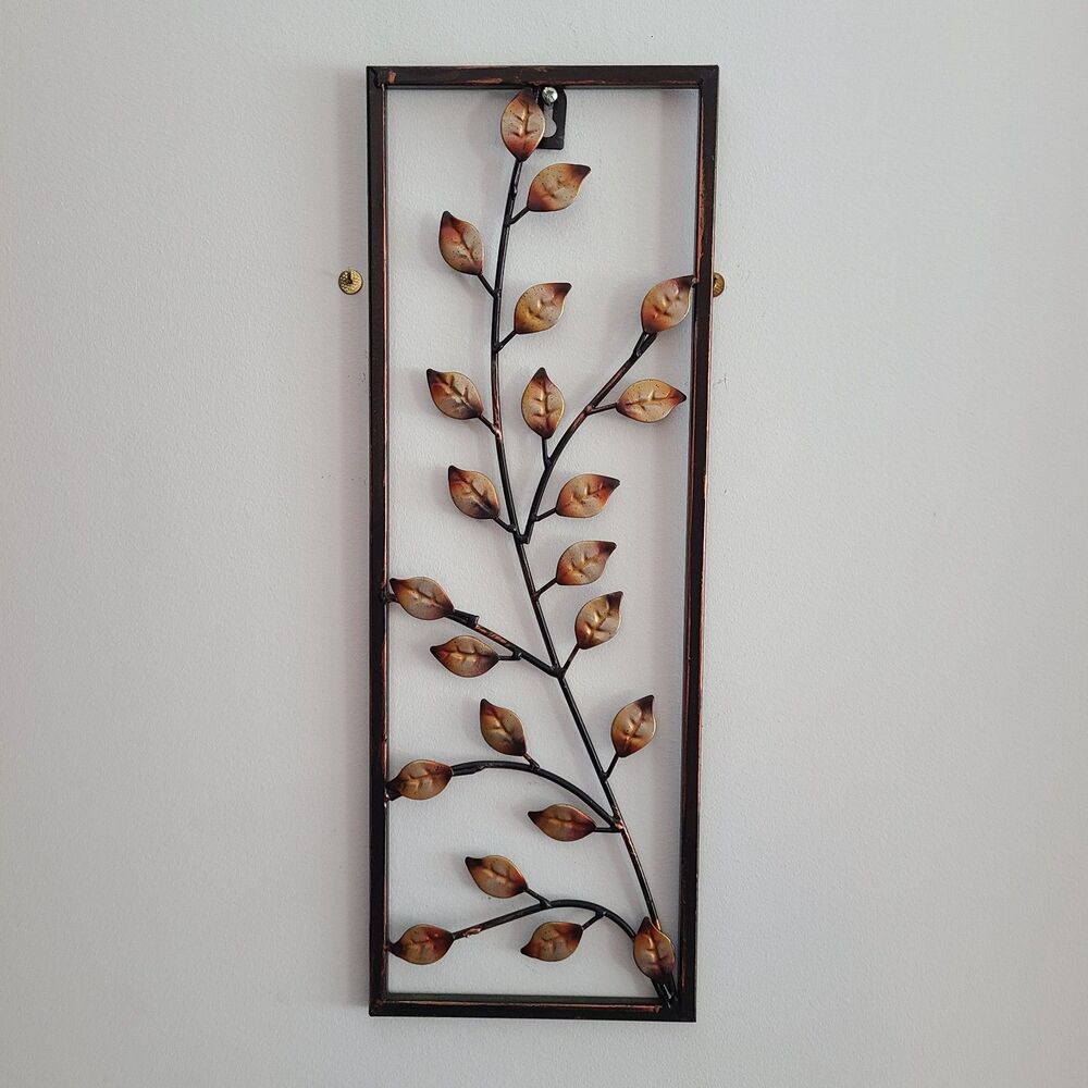 Vintage Metal Art Panel Wall Hanging Leaf And Branch Design Bronze And Gold Tone - Picture 2 of 10
